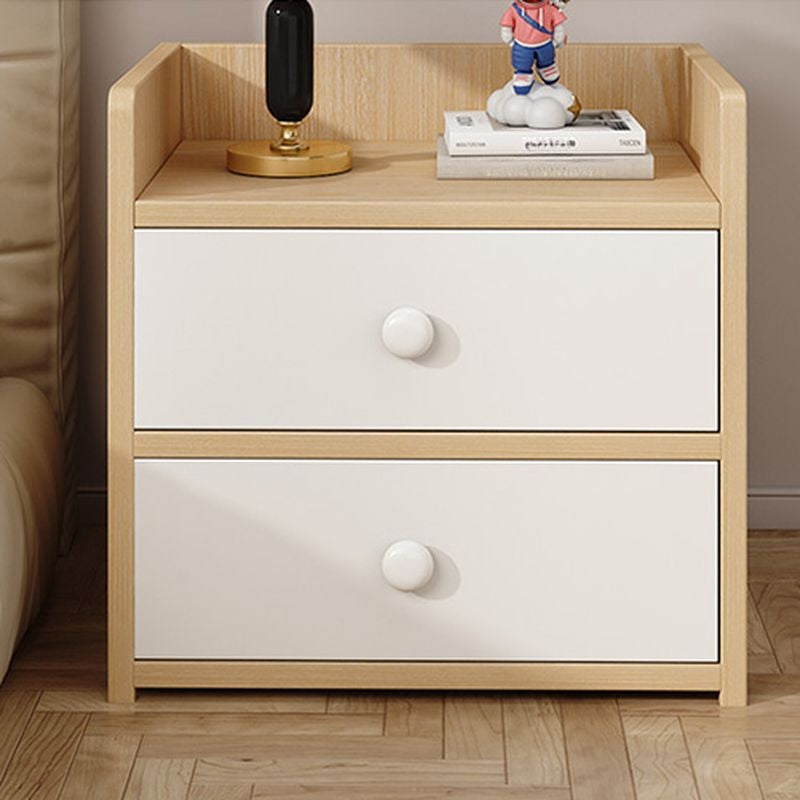 Noptiera Compacta cu 2 Sertare | Design Natur cu Sertare Albe | 40x26x32 cm