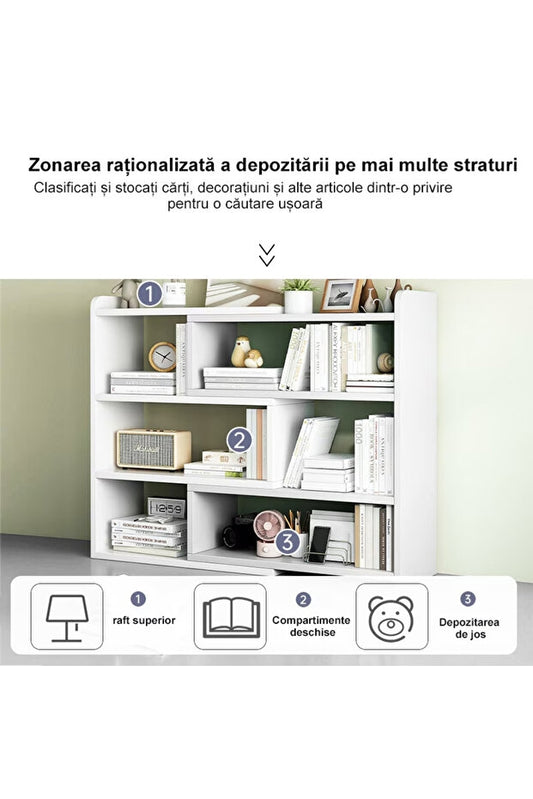 Bibliotecă Rotativă și Extensibilă 60–120 cm, cu 6 Compartimente, Albă