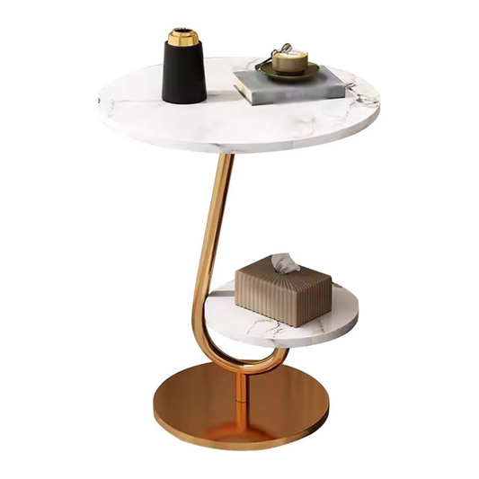 Masuta dubla cafea model marmura alb-auriu 45x60 cm cu raft – Design modern premium, stil elegant cu depozitare dubla