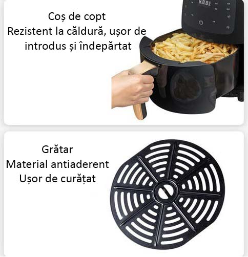 Friteuza cu aer cald, Air Fryer, 2400W, capacitate 6L, afisaj digital, LCD Touch control