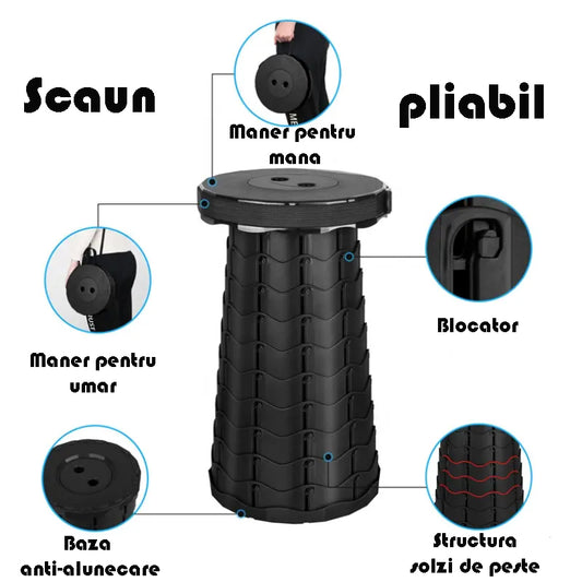 Scaun Rotund Portabil | Pliabil, Telescopic, Extensibil | Camping, Pescuit, Calatorii