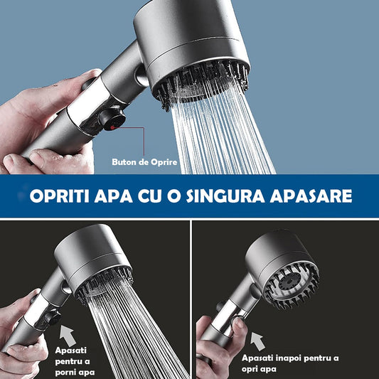 Promo 1+1 | Cap De Dus Cu Filtru Integrat | Presiune Ajustabila | 4 Jeturi Diferite | Pini Silicon Pentru Masaj