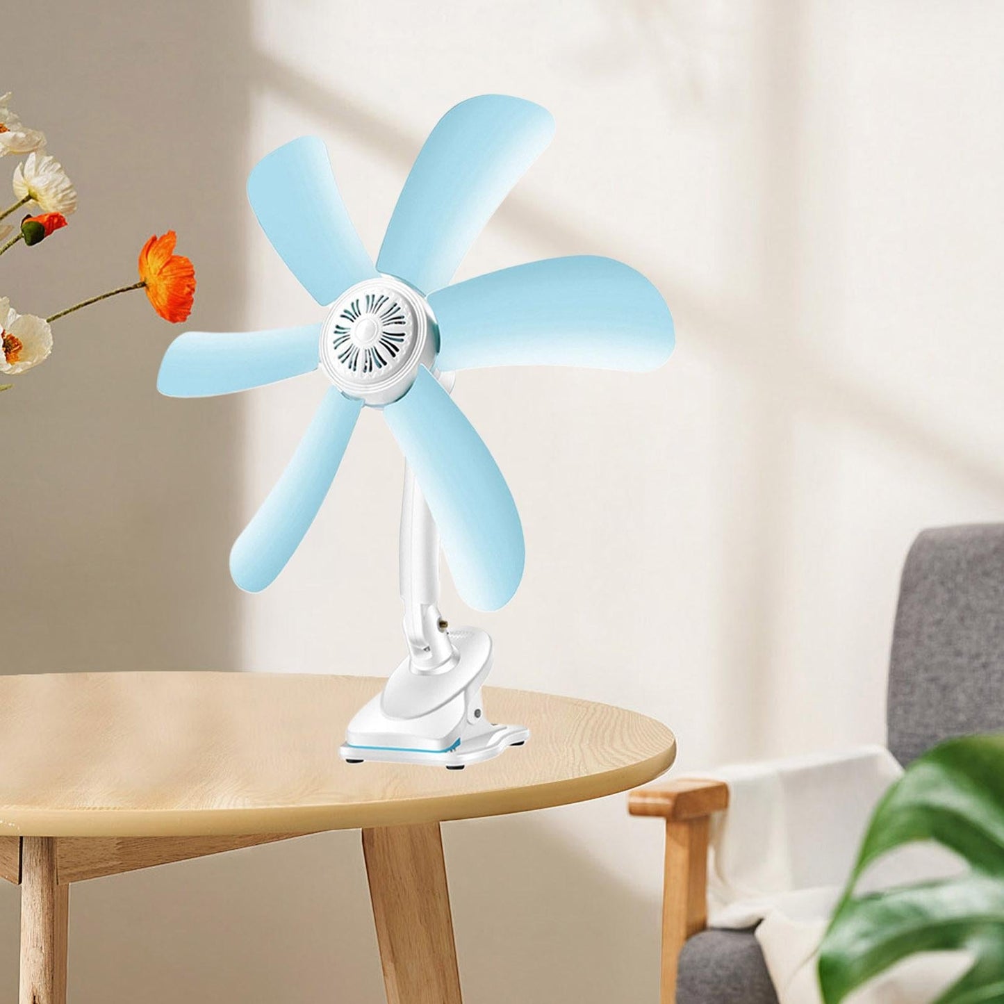 PROMO 1+1 GRATIS – Ventilator Portabil cu 6 Palete și Suport Tip Clește, Montabil pe Birou sau Tavan, Silențios și Puternic