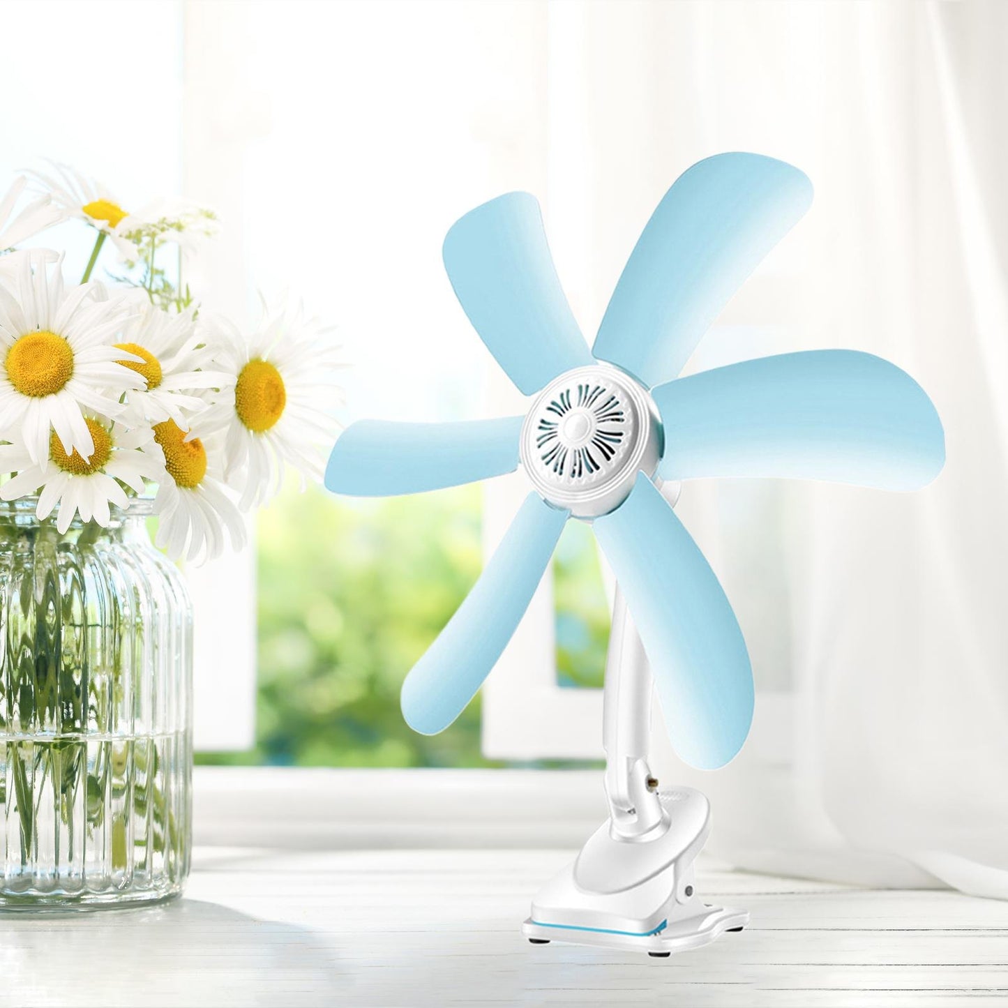 PROMO 1+1 GRATIS – Ventilator Portabil cu 6 Palete și Suport Tip Clește, Montabil pe Birou sau Tavan, Silențios și Puternic