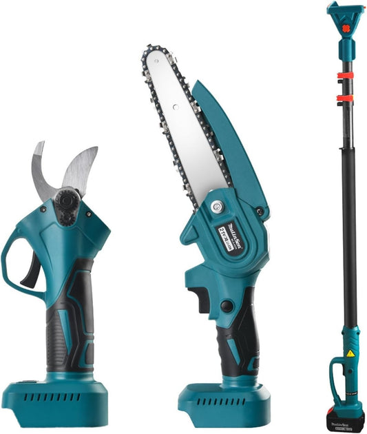 Set Foarfeca Gradina si Mini Drujba WERSTIL , 2 acumulatori & incarcator cu brat 2m telescopic , 24 V 3 Ah