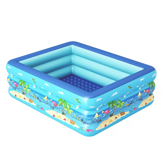 Piscina Gonflabila Pentru Copii Wet Set | Model Ocean Cu Palmier | 210 x 130 x 56 cm | 3 Inele Gonflabile