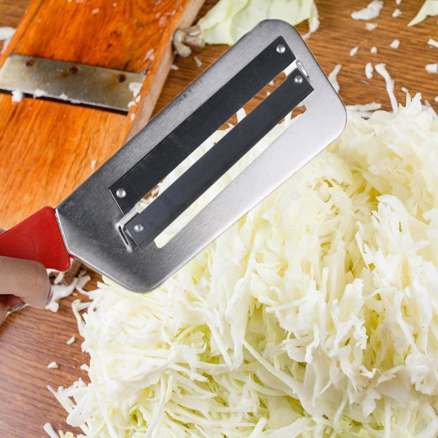 Promo 1+1 Gratuit | Unealtă Din Inox Pentru Tocat Varza | Lame Duble | Mâner Ergonomic Din Plastic