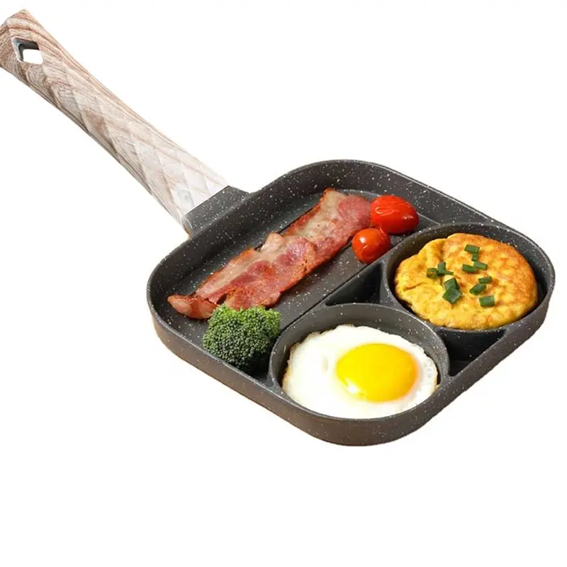 Tigaie Antiaderenta Cu 3 Compartimente | Maner Lemn | Compatibila Cu Inductie Si Aragaz