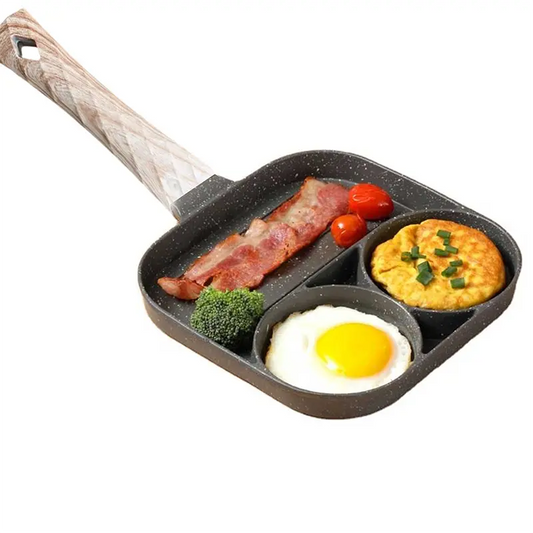 Tigaie Antiaderenta Cu 3 Compartimente | Maner Lemn | Compatibila Cu Inductie Si Aragaz