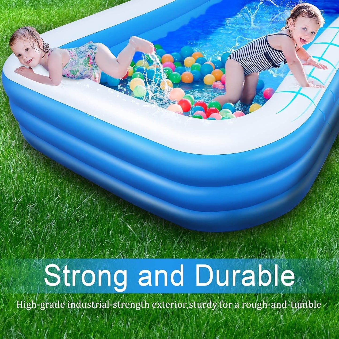 Piscină Gonflabilă Dreptunghiulară cu 3 Inele, din PVC Rezistent – Ideală pentru Copii și Familie