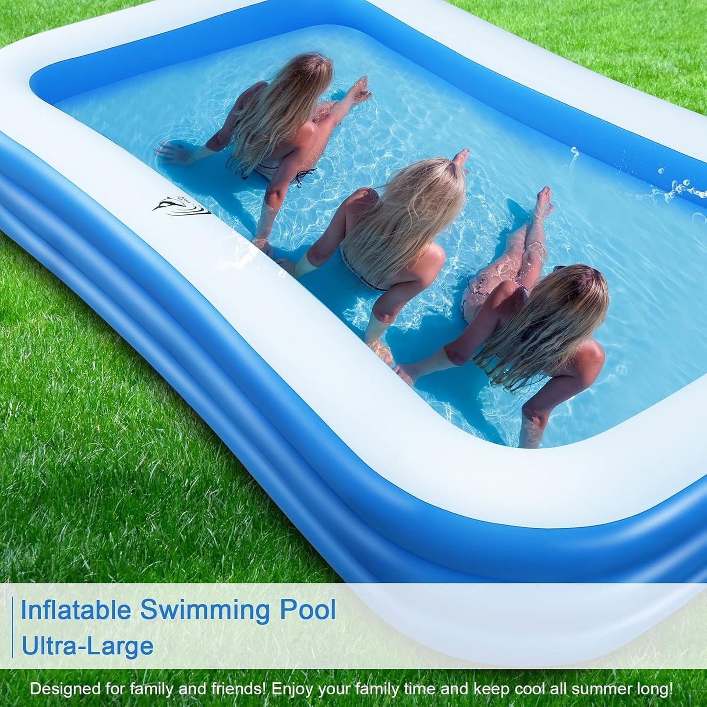 Piscină Gonflabilă Dreptunghiulară cu 3 Inele, din PVC Rezistent – Ideală pentru Copii și Familie