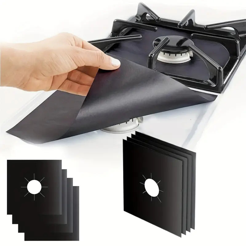 Set 4 Folii Protectie Aragaz Din Teflon | Reutilizabile Si Usor De Curatat | Compatibile Cu Toate Modelele