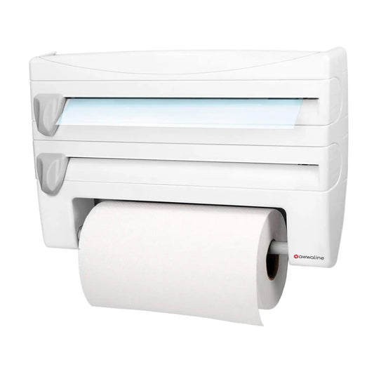 Dispenser De Bucătărie 4 În 1 | Pentru Folie Alimentară, Hârtie De Bucătărie Și Folie De Aluminiu | Cu Suport De Depozitare