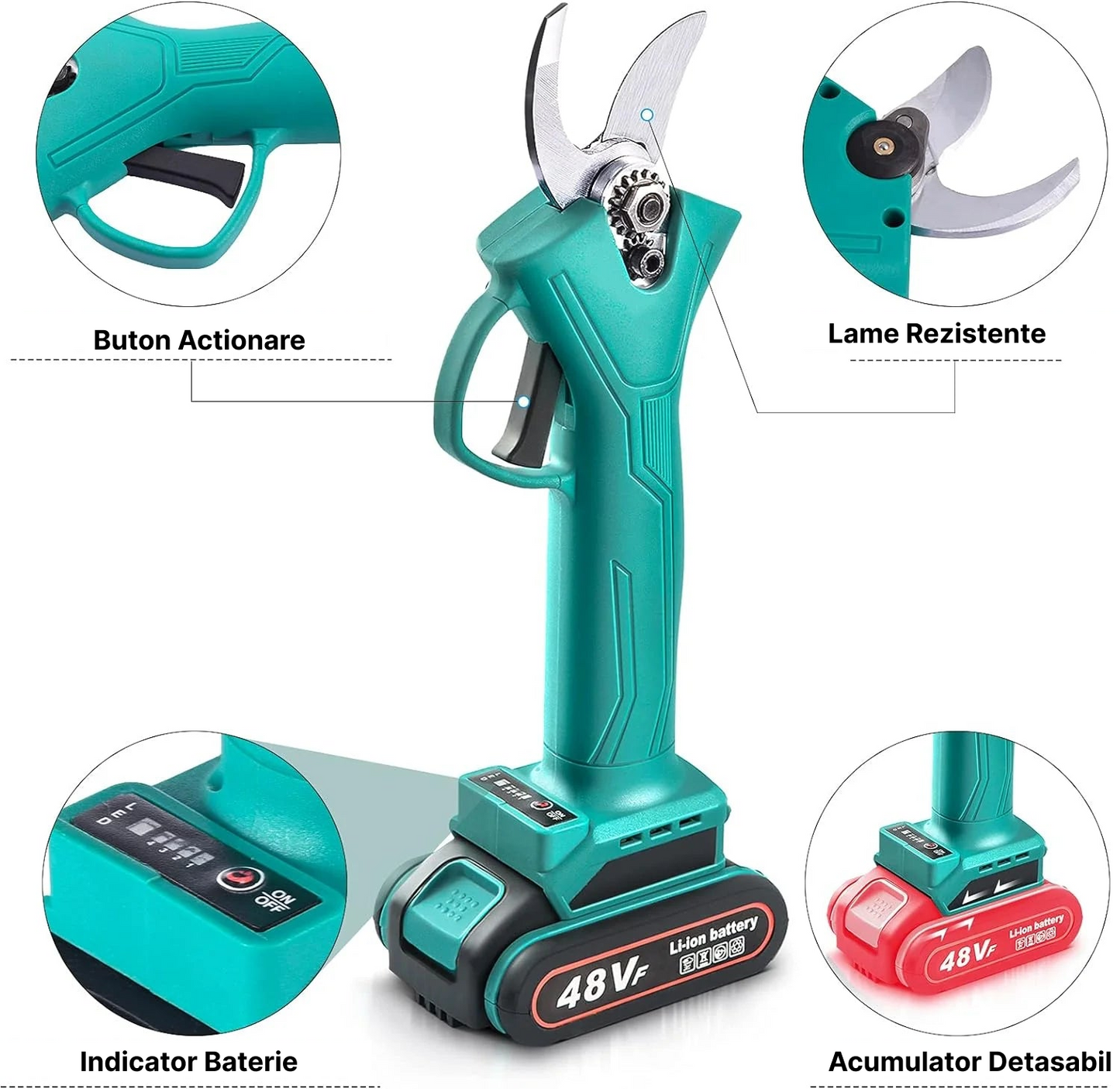 Foarfeca Electrica Pentru Vita De Vie Si Crengi | 2 Acumulatori 48V 2Ah | Taiere 30mm