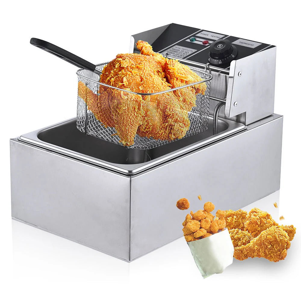Friteuza Electrica Profesionala | 6 Litri Inox, 2500W, Termostat Reglabil, Uz Comercial si Casnic