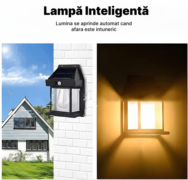 Set 5 x Lampa Solara de Perete | Forma Felinar | 18W | Senzor de Miscare | Lumina Calda 3000K