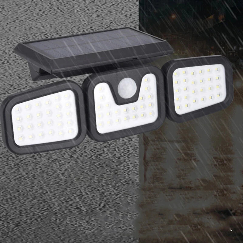 Lampa Tripla Solara De Perete | 74 LED-uri | 15W | 300LM | Senzor De Miscarе | IP65