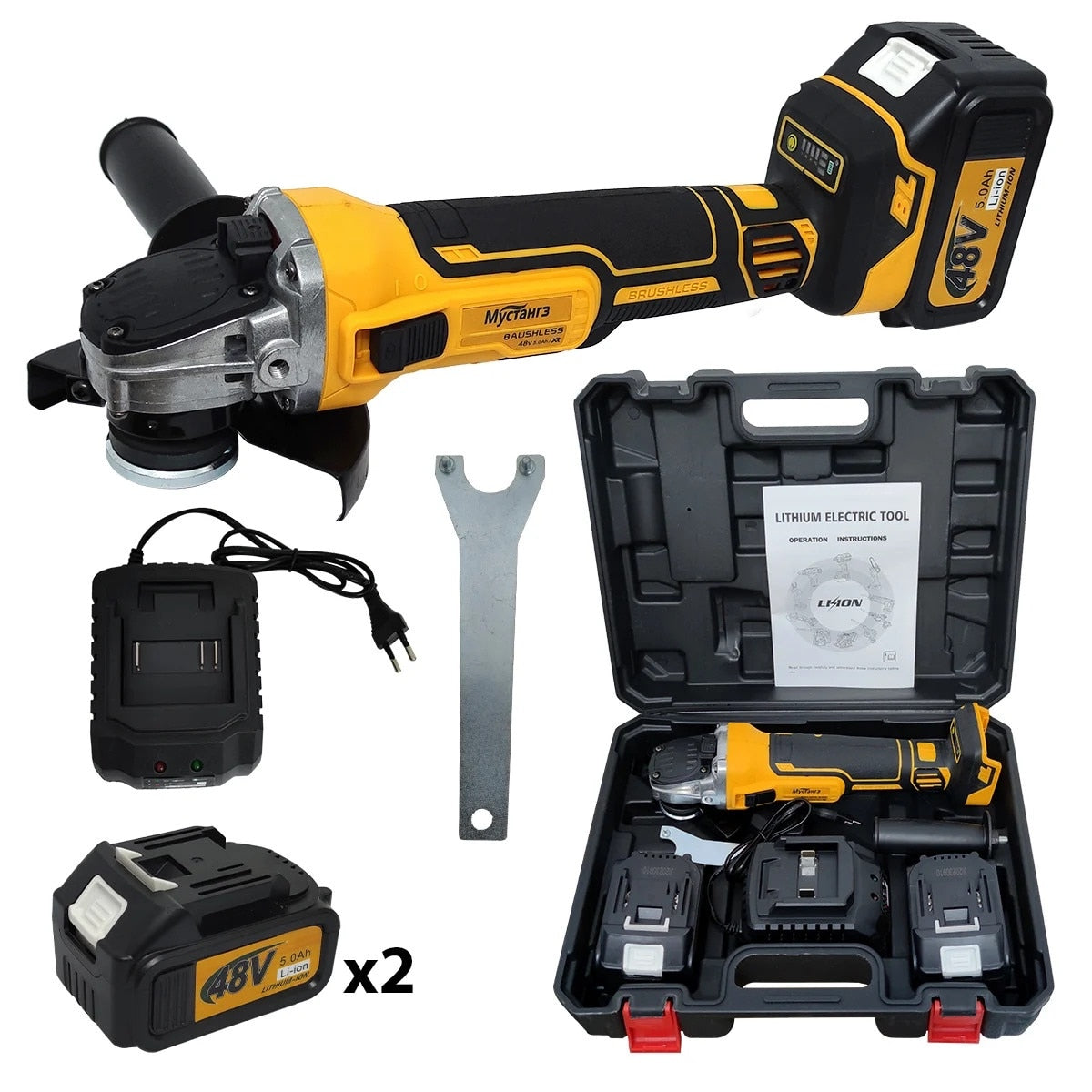 Polizor Unghiular | 48V 5Ah, 2 Acumulatori, Disc 125mm, 9000 RPM