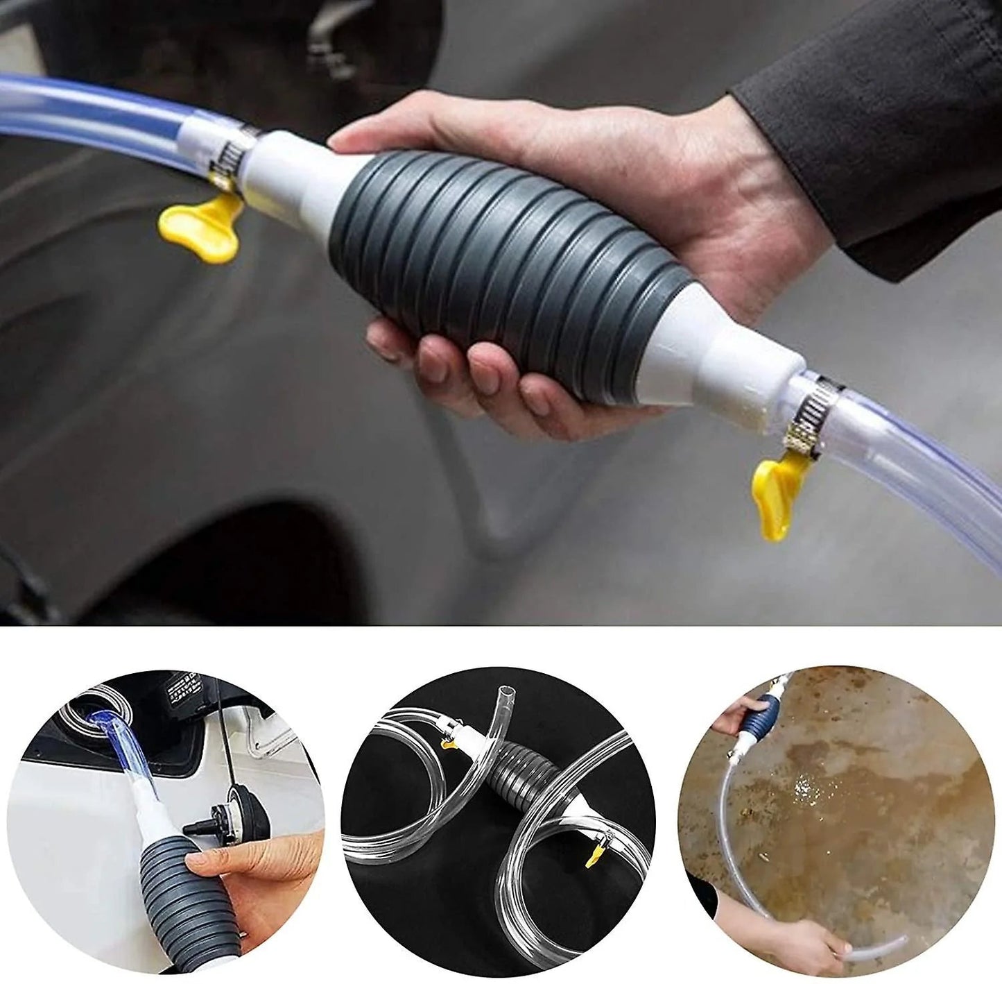 Pompa Manuală Pentru Transfer Lichide | Tip Sifon, Cu Furtun 1.5m și Cleme Incluse | Pentru Benzină, Ulei, Apă