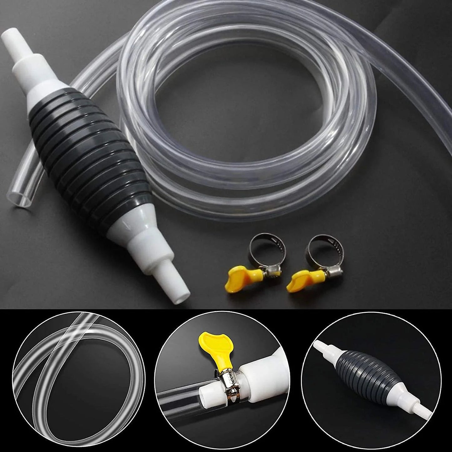 Pompa Manuală Pentru Transfer Lichide | Tip Sifon, Cu Furtun 1.5m și Cleme Incluse | Pentru Benzină, Ulei, Apă