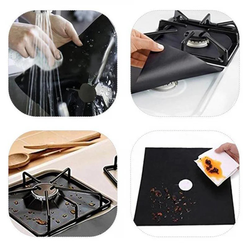 Set 4 Folii Protectie Aragaz Din Teflon | Reutilizabile Si Usor De Curatat | Compatibile Cu Toate Modelele