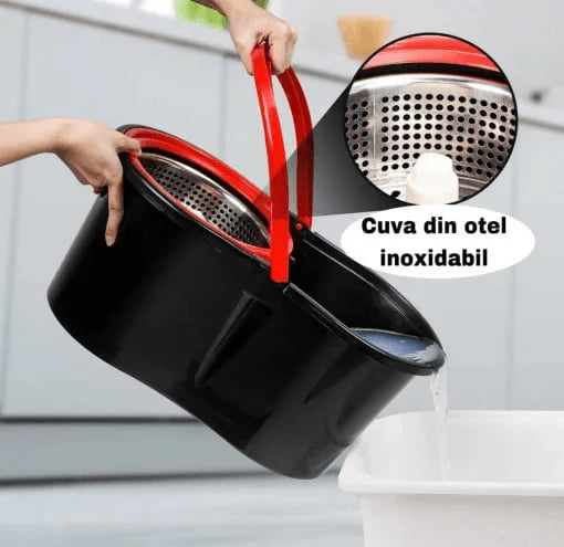 Set Mop Magic Rotativ 360° | Cu Talpă Și Cuvă Din Inox + 4 Rezerve Microfibră + Perie Pentru Rosturi