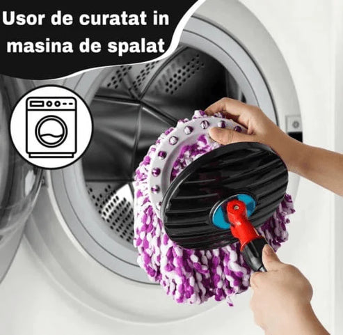 Set Mop Magic Rotativ 360° | Cu Talpă Și Cuvă Din Inox + 4 Rezerve Microfibră + Perie Pentru Rosturi