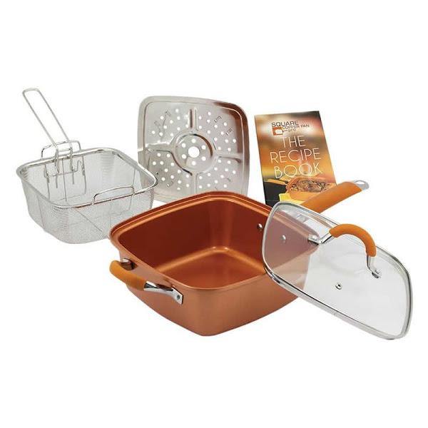 Tigaie Multifunctionala 5 Piese | Non-Aderenta Din Ceramica Si Inox Cu Capac, Cos Si Gratar