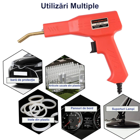 Pistol Profesional Pentru Lipit Plastic | 50W, Kit Reparare Fisuri, 200 Capse, Protectie Supraincalzire