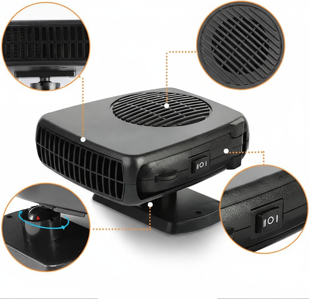 Aeroterma Auto 200 W| Incalzitor Si Ventilator Auto 2 In 1 | Dezaburire Rapida + Racire + Priza Auto