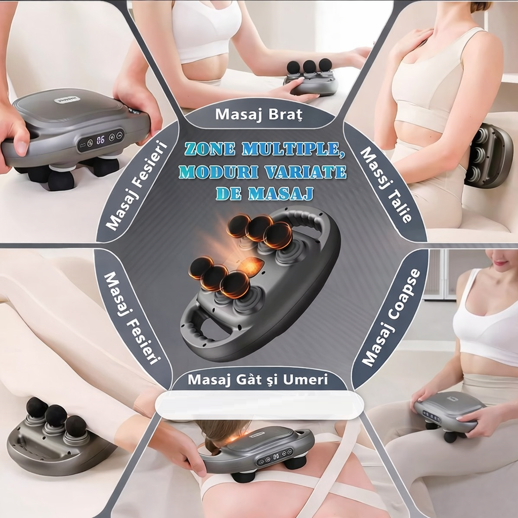 Aparat De Masaj Muscular Profesional | 6 Capete | Afisaj LED | 9 Trepte Viteza | Recuperare Rapida Si Relaxare Profunda