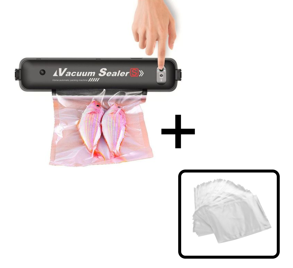 Aparat de Vidat Alimente, Automat, Negru, 90W + 30 Pungi Pentru Vidat