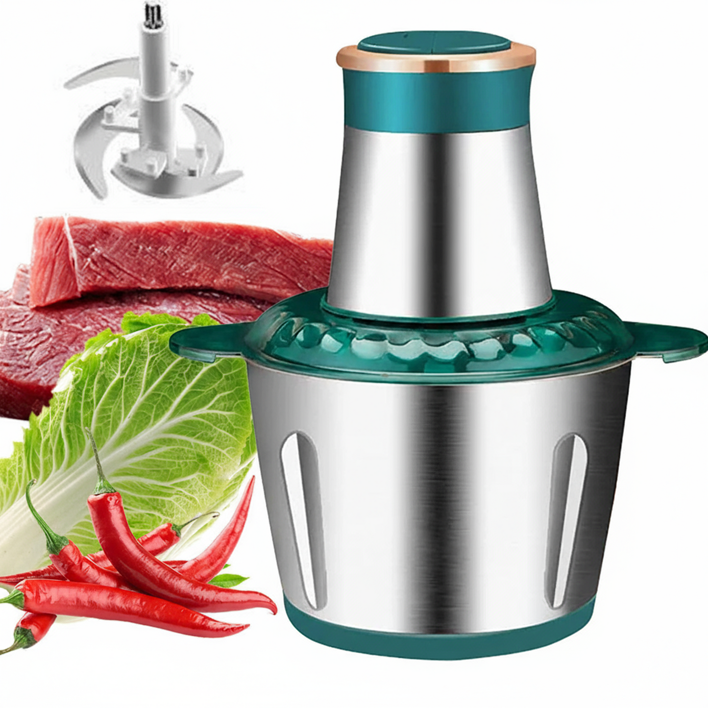 Tocator Electric Multifunctional 850W | 4 Lame Din Otel Inoxidabil, Bol Inox 2L, 2 Viteze