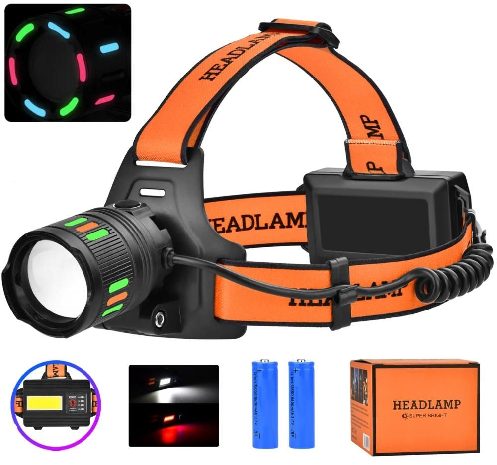 Lanterna Pentru Cap, Acumulator Reincarcabil Rapid TIP-C, 5000K, 1000 Metri Distanta, Impermeabila, Zoom Telescopic