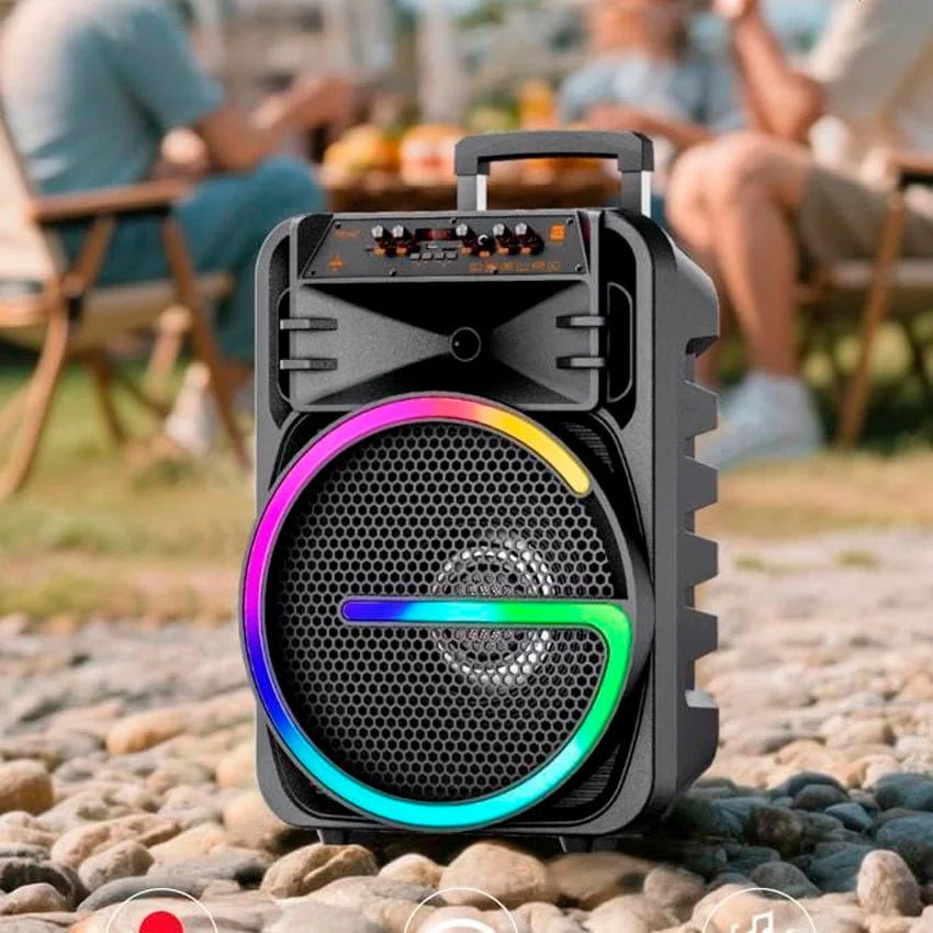 Boxă portabilă Bluetooth 15" cu 2 microfoane wireless și lumini LED