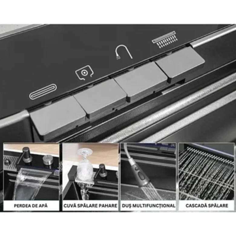 Chiuveta multifunctionala WERSTIL cu 2 cascade cu accesorii incluse, afisaj digital a temperaturii si robinet cascada