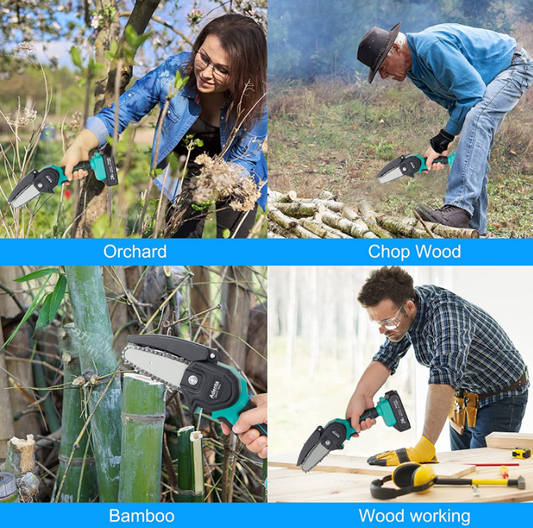 Pachet Promo : Mini drujba cu lant WERSTIL, fara fir, lama 6 inch, portabil , cu 2 acumulatori + 2 lanturi