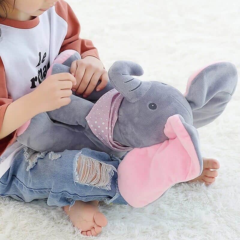 Jucarie Interactiva Pentru Copii | Elefant Cucu-Bau Muzical | Plus Moale | 26 cm | Roz