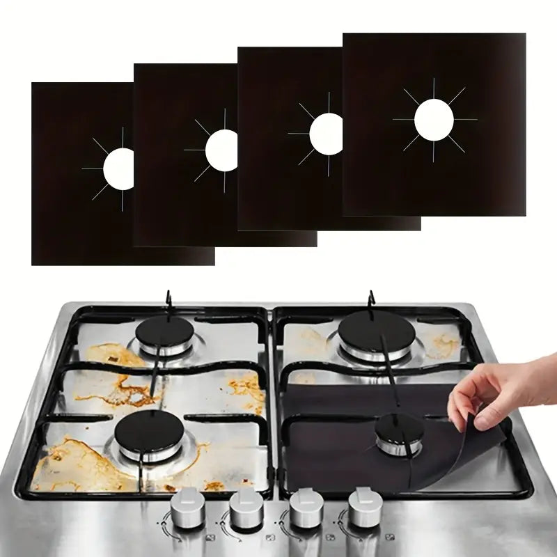 Set 4 Folii Protectie Aragaz Din Teflon | Reutilizabile Si Usor De Curatat | Compatibile Cu Toate Modelele