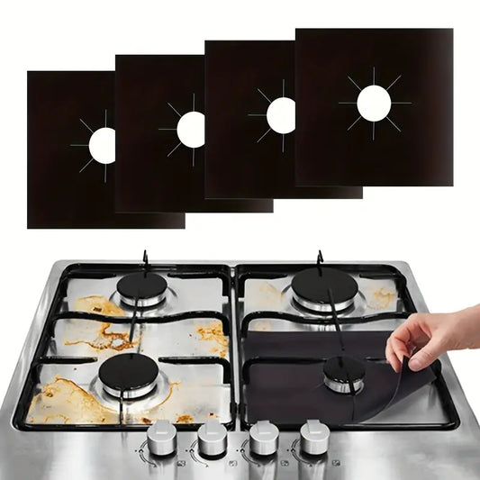 Set 4 Folii Protectie Aragaz Din Teflon | Reutilizabile Si Usor De Curatat | Compatibile Cu Toate Modelele