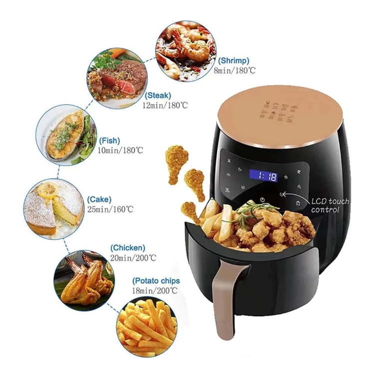 Friteuza cu aer cald, Air Fryer, 2400W, capacitate 6L, afisaj digital, LCD Touch control