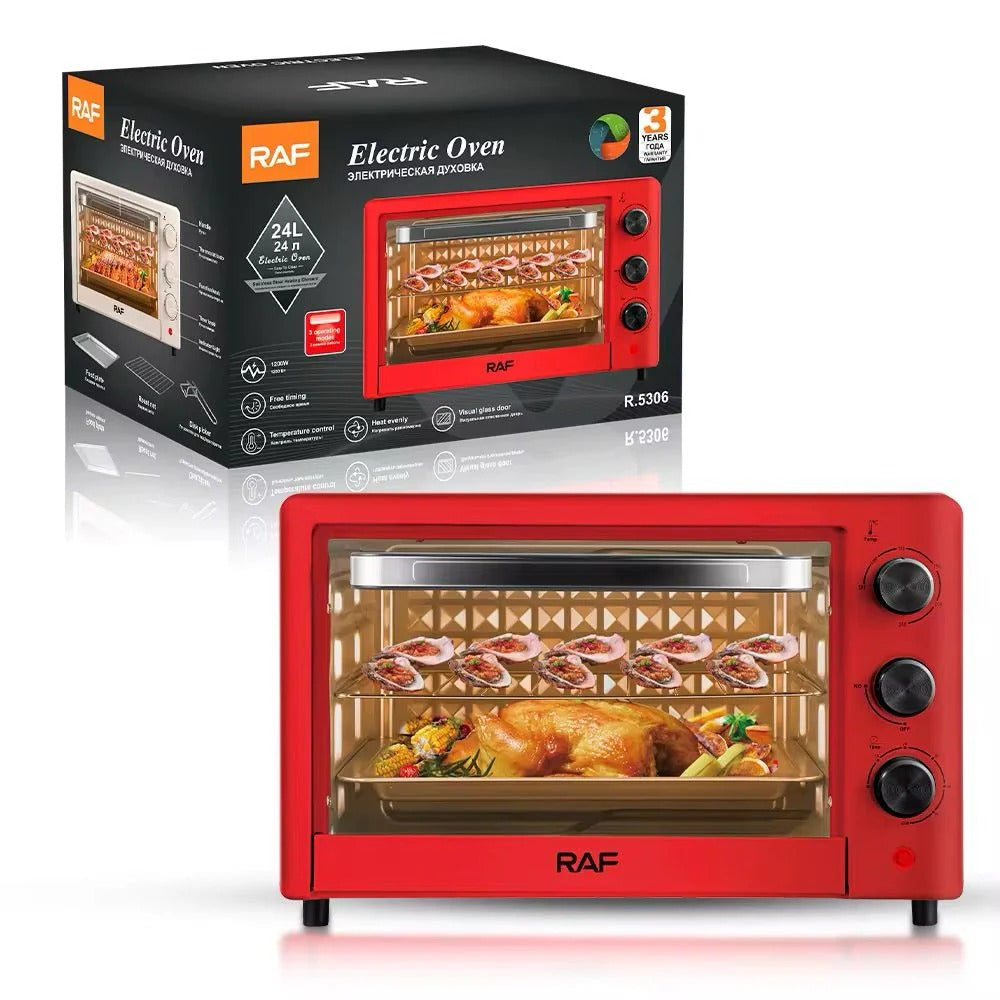 Cuptor electric RAF 24L 1200W – mini cuptor multifuncțional cu grill, convecție și timer, compact pentru bucătărie