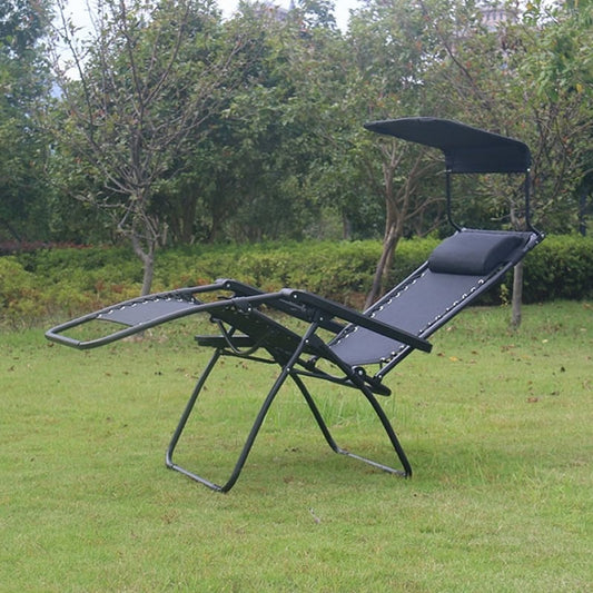 SET 2X Sezlong Pliabil si Ajustabil cu Suport Lateral, Acoperis, Tetiera si Cotiera