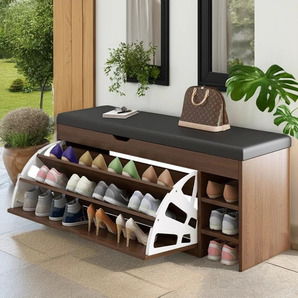 Dulap pentru pantofi (Pantofar) tip bancheta, dimensiune 100 x 30 x 51 cm, Alb, Maro sau Gri