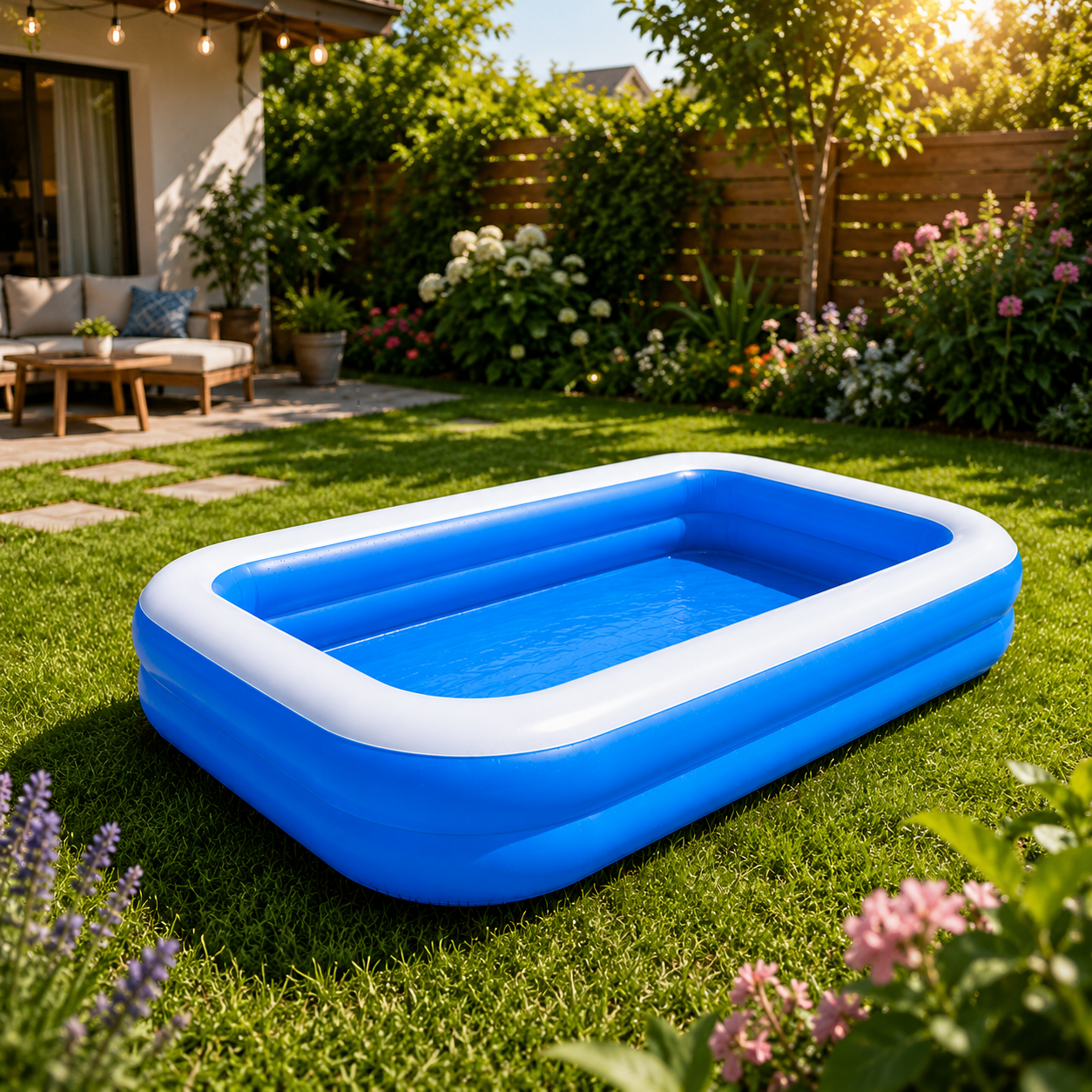 Piscina gonflabila family 200x120x40 cm – 2 inele, PVC rezistent, distractie vara pentru copii si familie