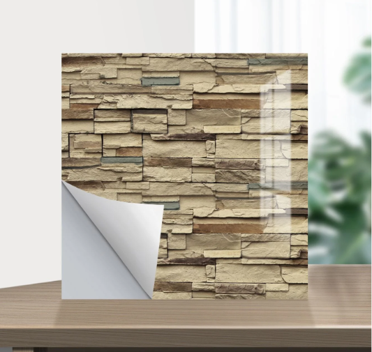 Set 10 Plăci Autoadezive PVC pentru Perete, Model Piatră, 60 x 60 cm, Impermeabile, 3,6 m²