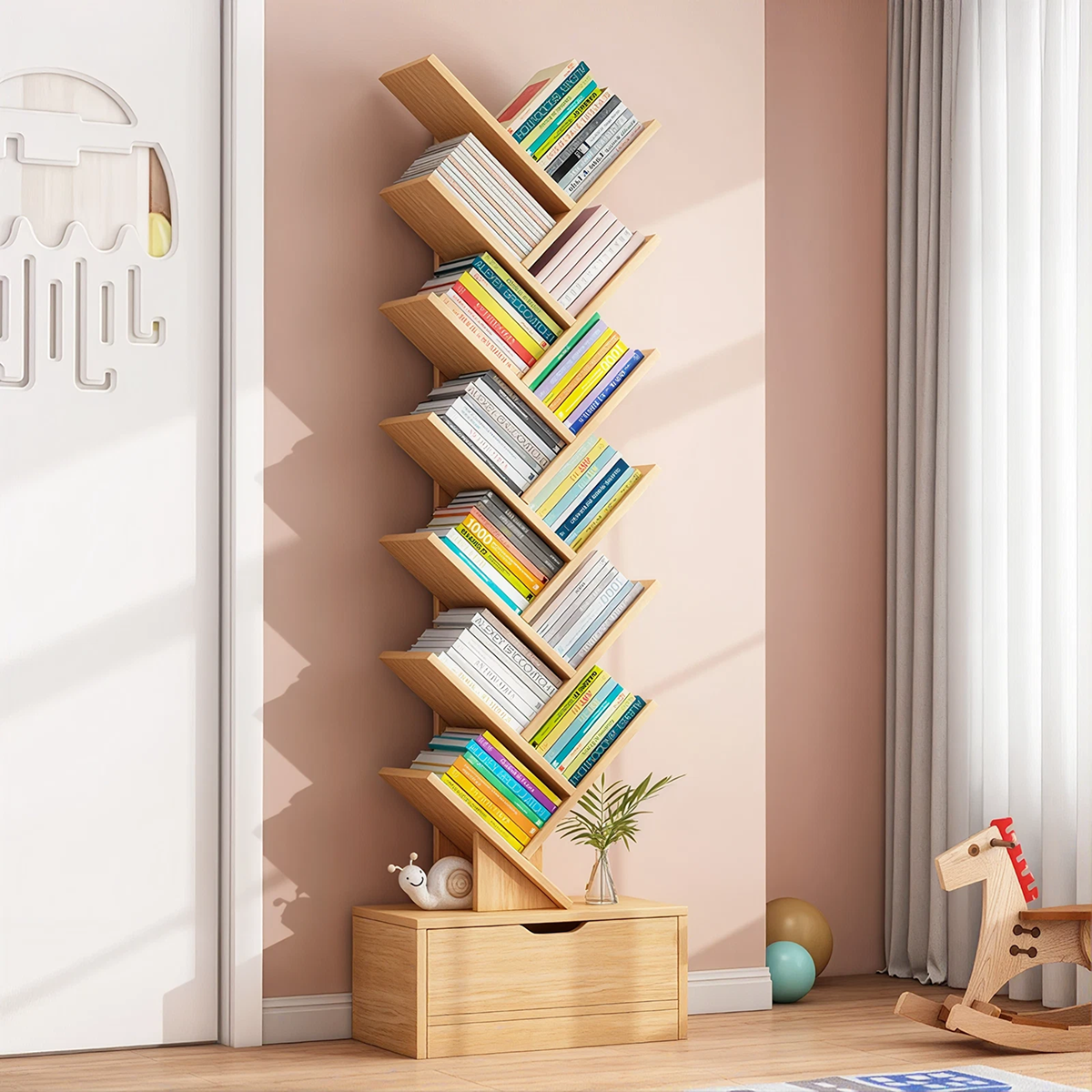 Raft pentru Carti in Forma de Copac | MDF Melaminat | Design Vertical | 158x34 cm