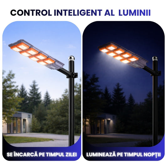 Lampa Stradala Solara 3000W | COB LED | Baterie LiFePO4 | Senzor Radar | IP65 | Iluminat Exterior Profesional