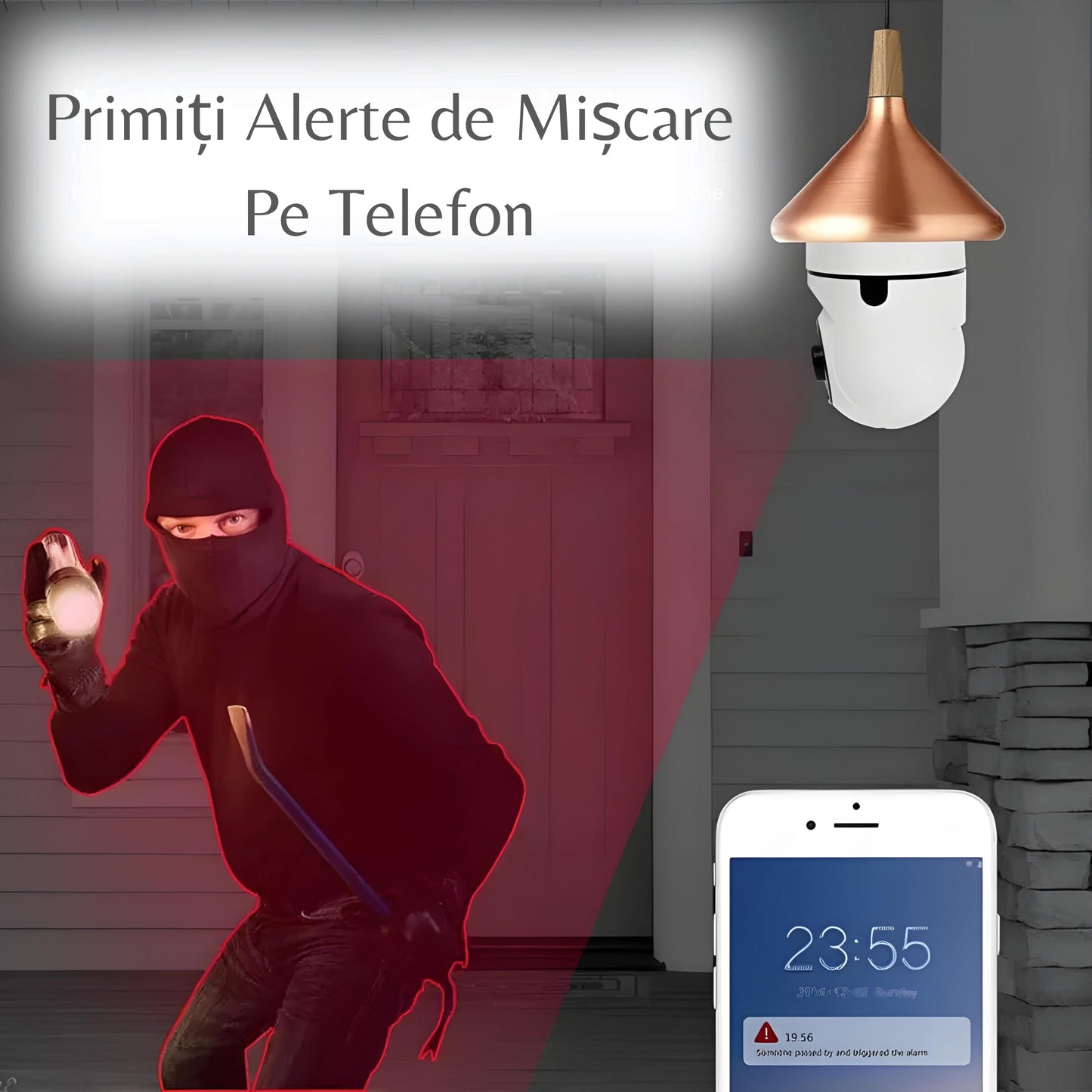 Camera De Supraveghere Tip Bec 1080P | Vedere Nocturna, Senzor De Miscare, Alarma, Control Wi-Fi, Soclu E27