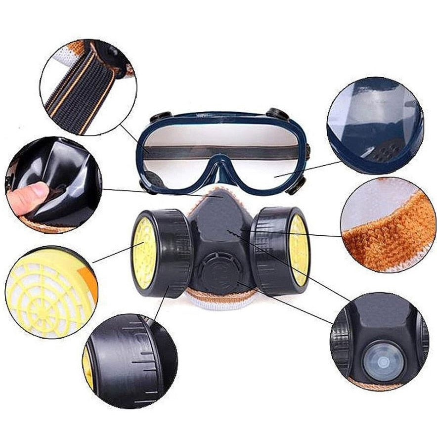 Masca De Protectie Cu 2 Filtre De Carbon Activ Si Ochelari | Anti-Praf, Anti-Vapori, Anti-Poluare